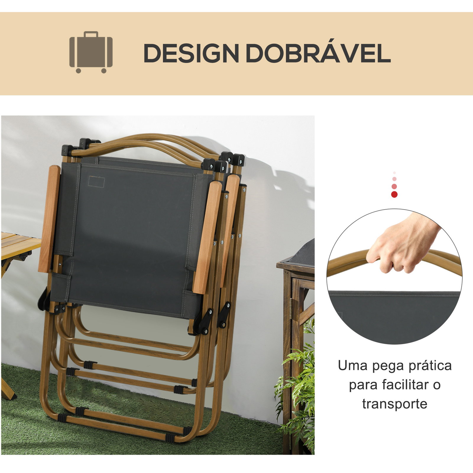 Conjunto de 2 cadeiras dobráveis de campismo cadeiras portáteis com apoios de braços e estrutura em aço cadeiras para pesca 54x59x78 cm cinzento escuro