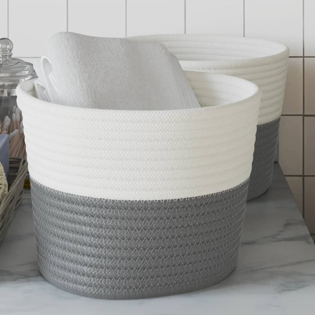 Cestos de arrumação 2 pcs ø24x18 cm algodão cinzento e branco