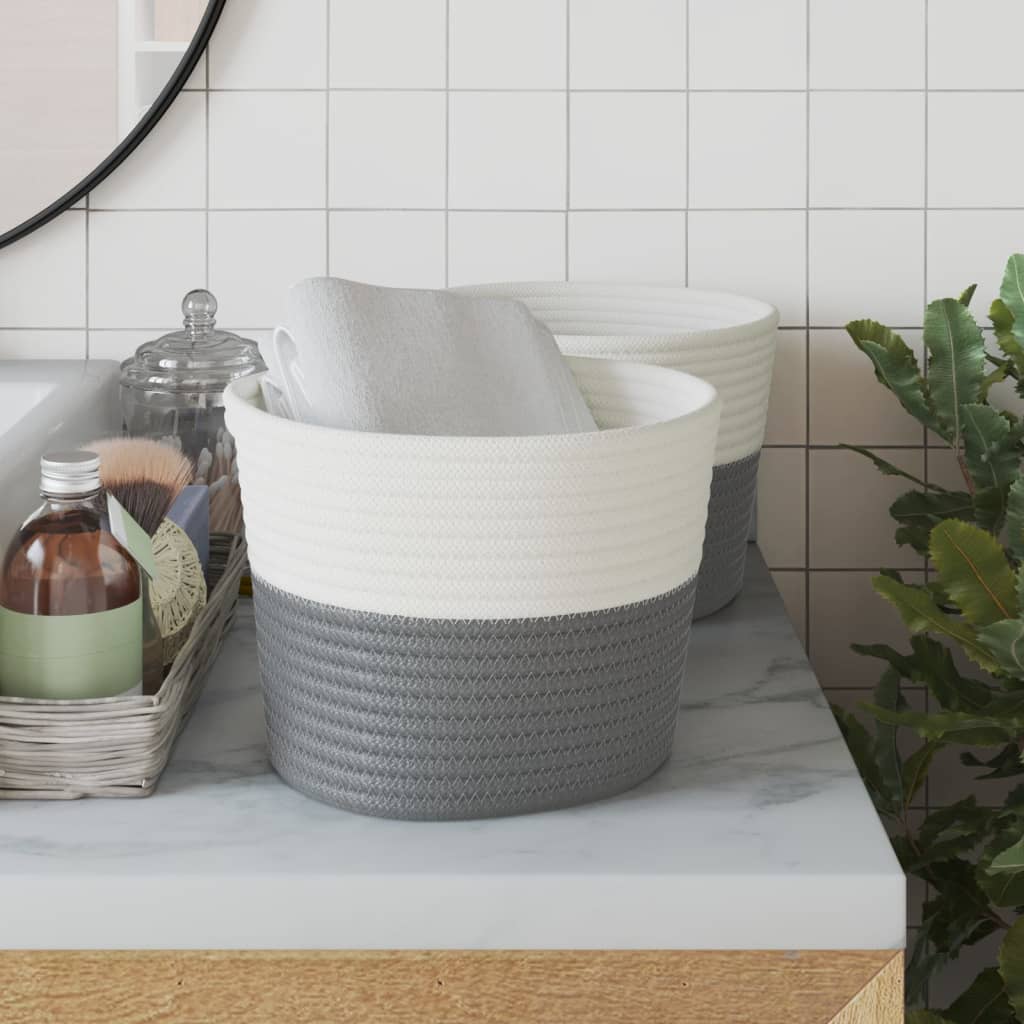 Cestos de arrumação 2 pcs ø24x18 cm algodão cinzento e branco