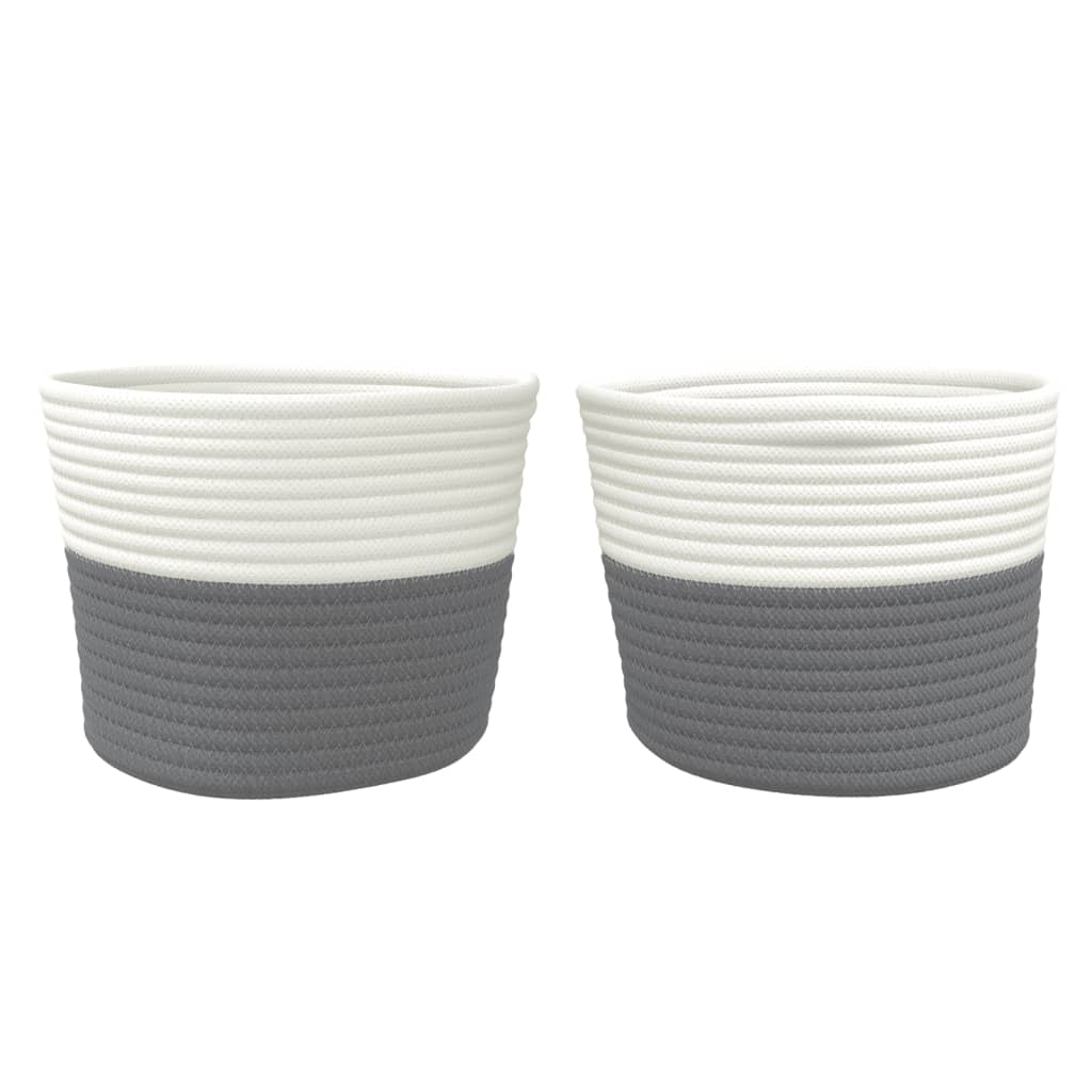 Cestos de arrumação 2 pcs ø24x18 cm algodão cinzento e branco