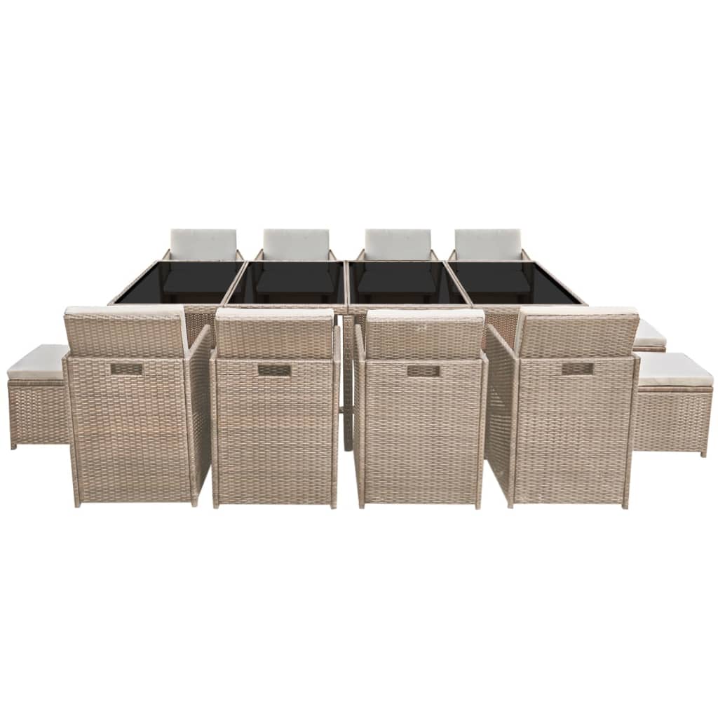 13 Pcs conjunto jantar exterior com almofadões vime PE bege