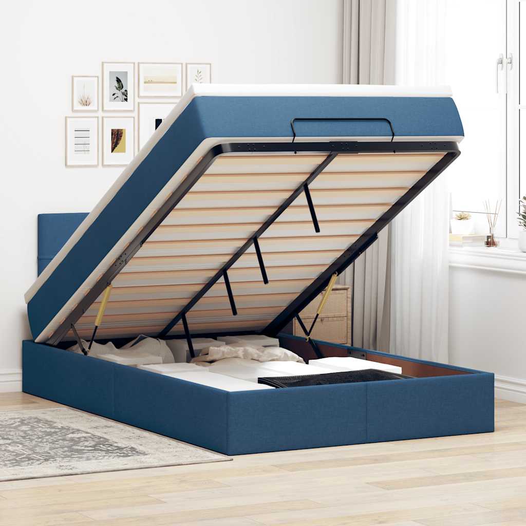 Cama otomana com colchão 120x200 cm tecido azul