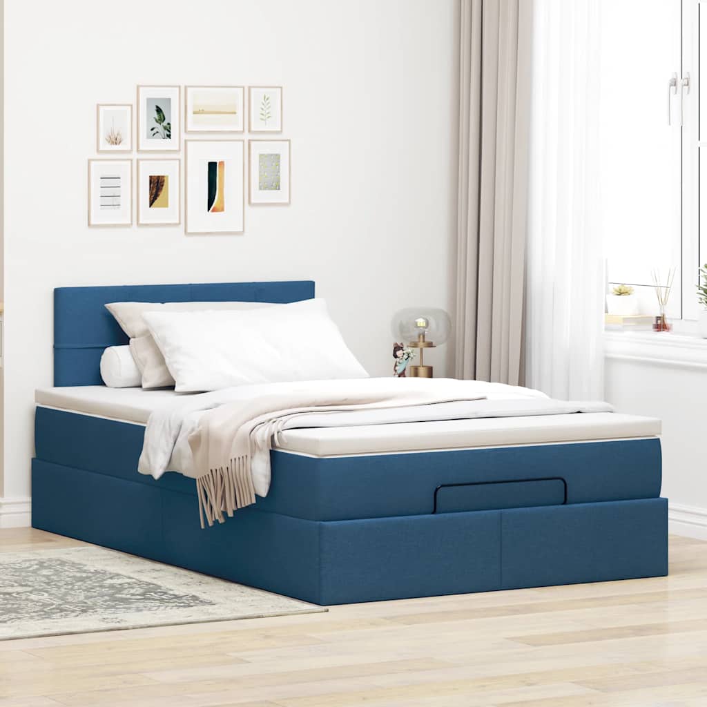 Cama otomana com colchão 120x200 cm tecido azul