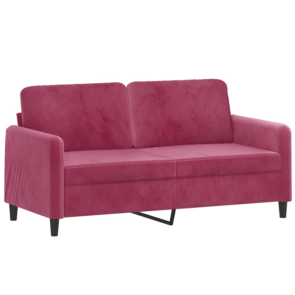 2 Pcs conjunto de sofás com almofadas veludo vermelho-tinto