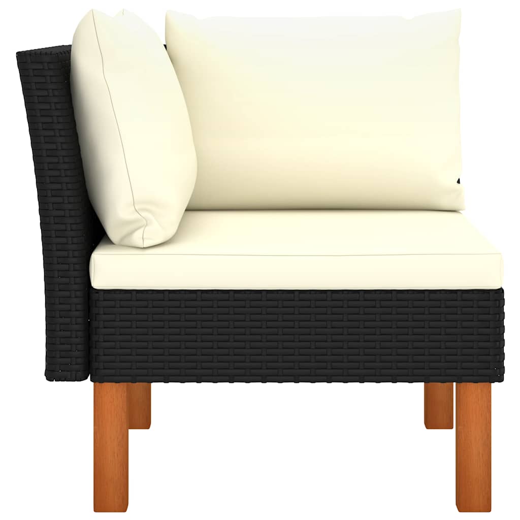 3 Pcs conj. lounge jardim vime PE e madeira de eucalipto maciça