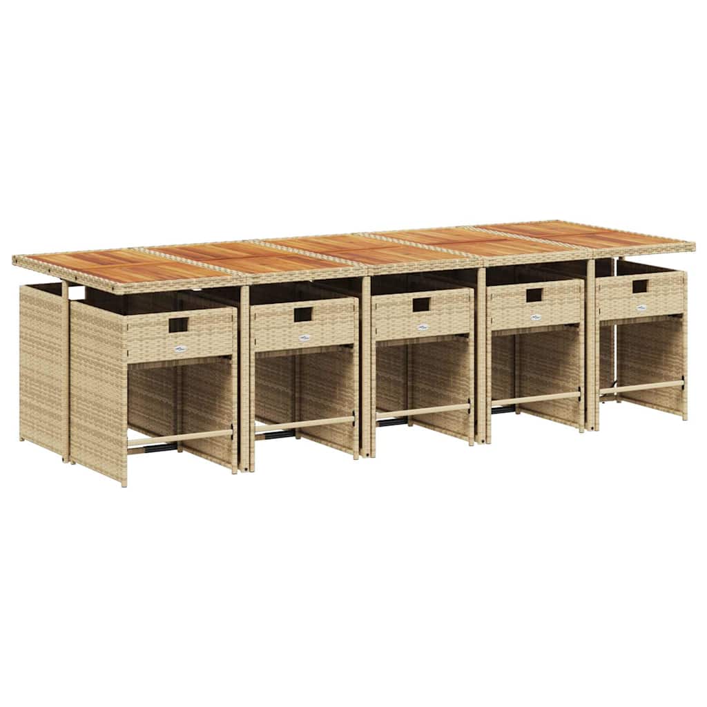 11 Pcs conjunto de jantar p/ jardim com almofadões vime PE bege