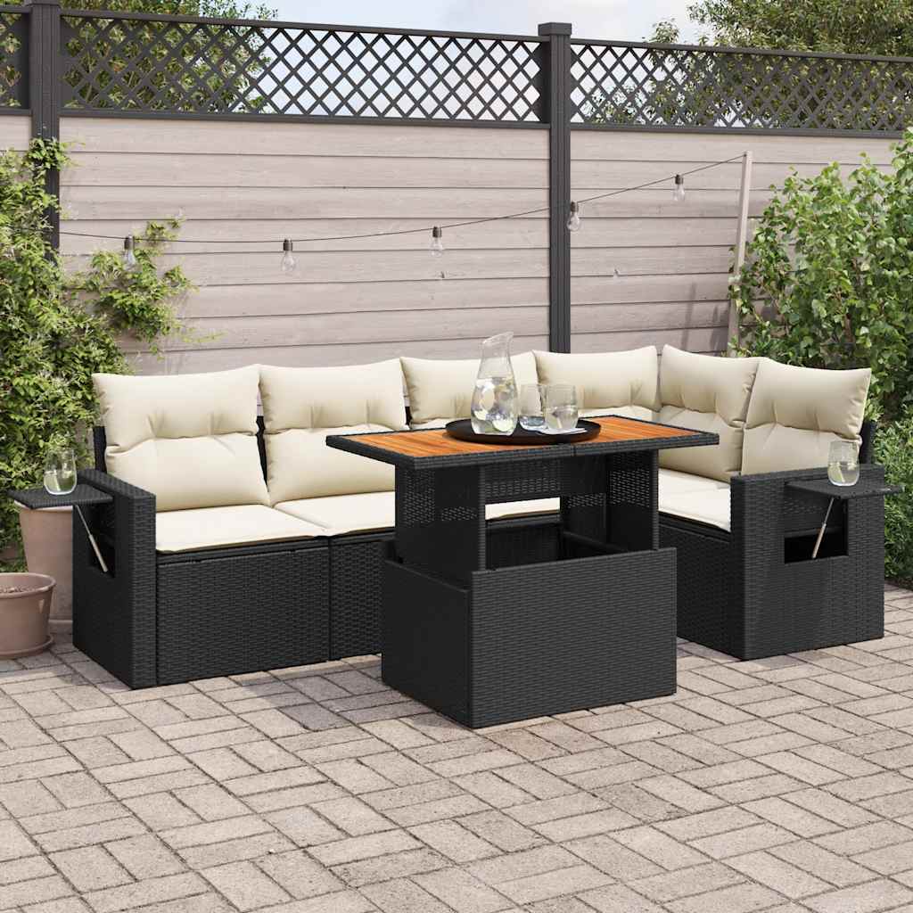 6 Pcs conjunto sofás de jardim c/ almofadões vime PE preto