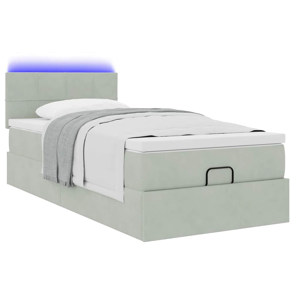 Estrutura cama otomana colchão 90x190 cm veludo cinzento claro