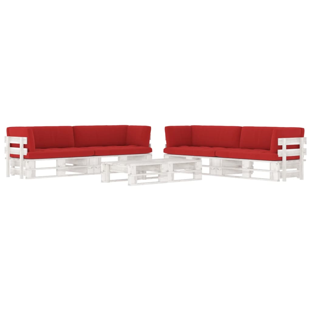 6 Pcs conj. lounge paletes + almofadões pinho impregnado branco