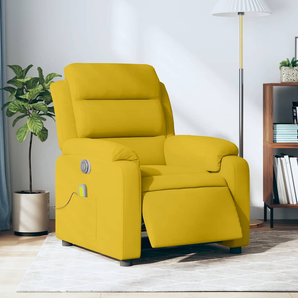 Poltrona de massagens reclinável elétrica veludo amarelo