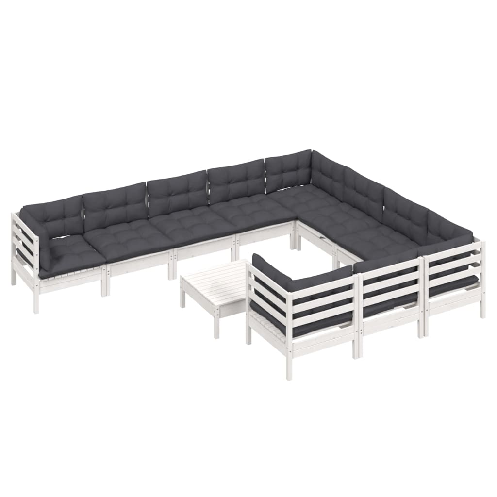 11 Pcs conjunto lounge de jardim c/ almofadões pinho branco