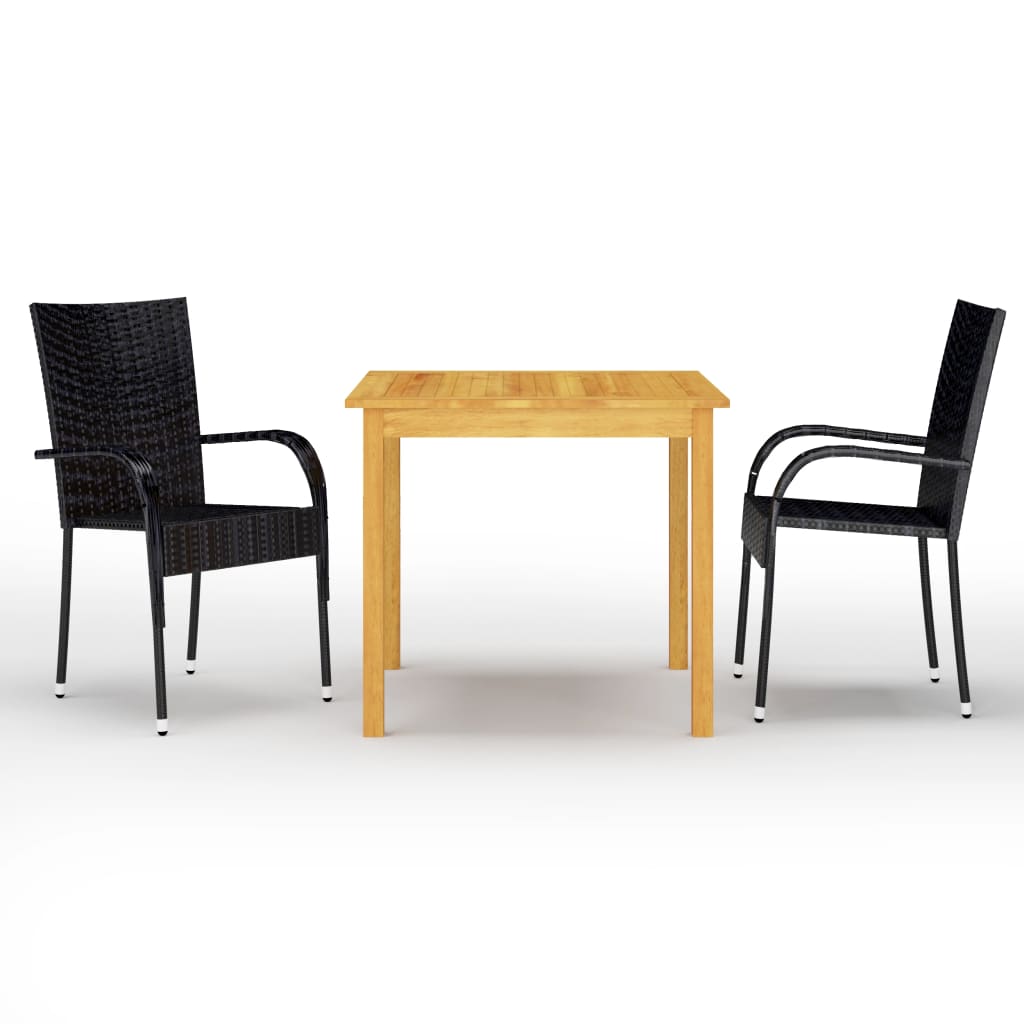 3 Pcs conjunto de jantar para jardim preto