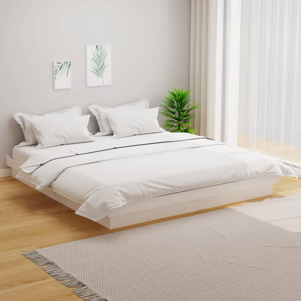 Estrutura de cama super king pinho maciço 180x200 cm branco
