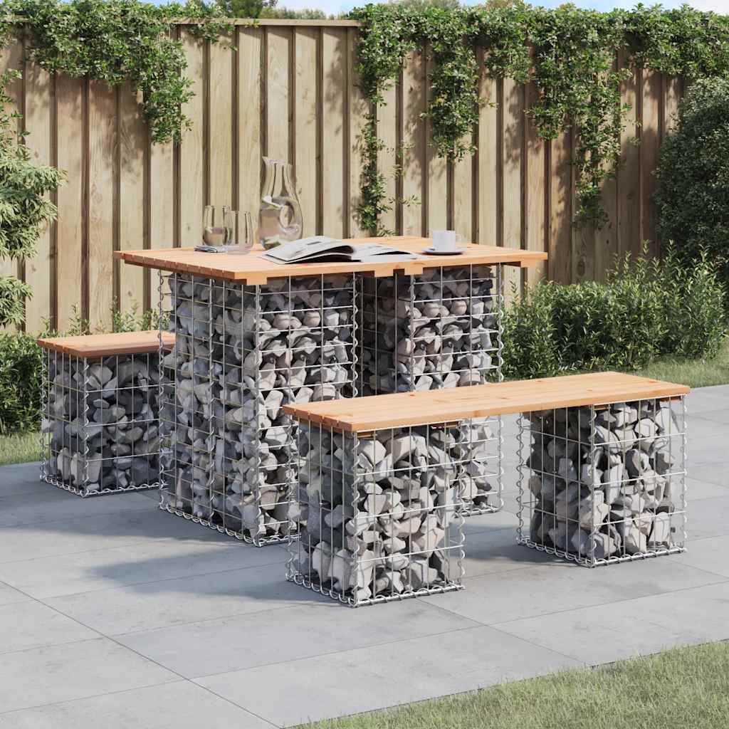 Mesa de jardim com design de gabião 100x70x72 cm em madeira maciça de pinho