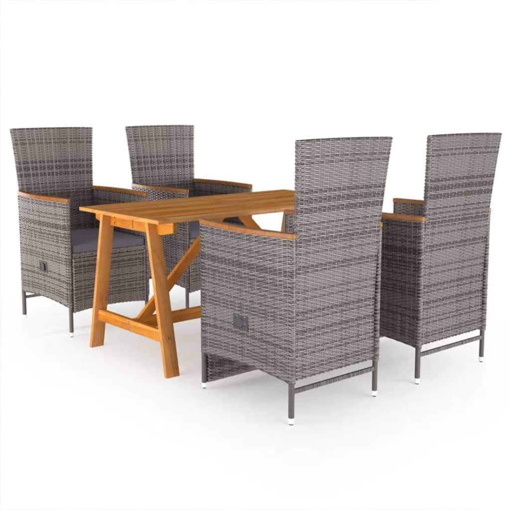 5 Pcs conjunto de jantar para jardim cinzento