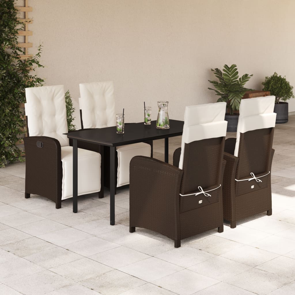 5 Pcs conjunto jantar p/ jardim c/ almofadões vime PE castanho