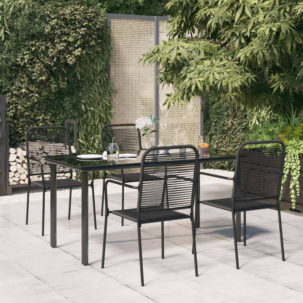 5 Pcs conjunto de jantar p/ jardim corda de algodão e aço preto