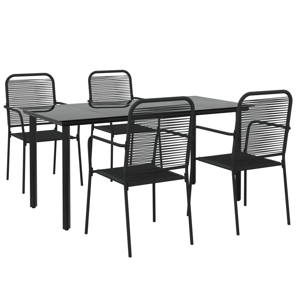 5 Pcs conjunto de jantar p/ jardim corda de algodão e aço preto