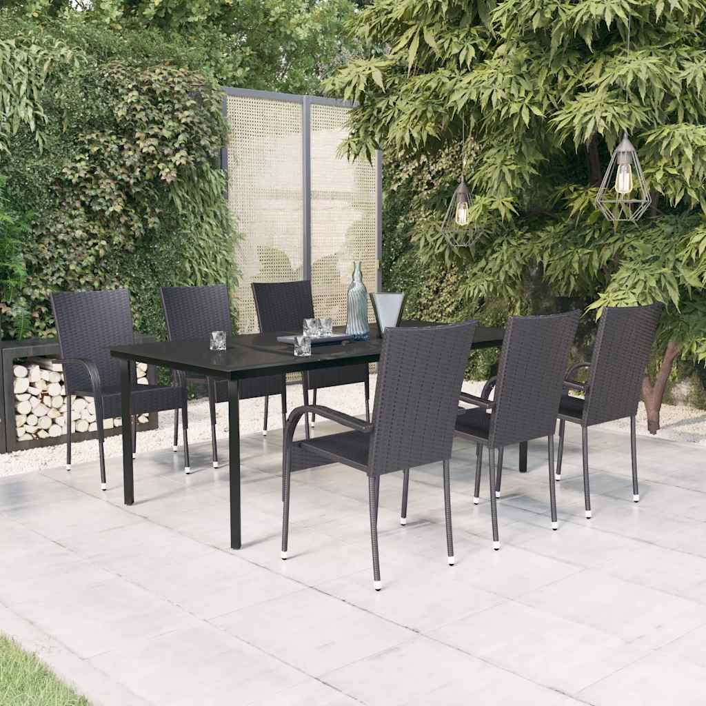 7 Pcs conjunto de jantar para jardim preto
