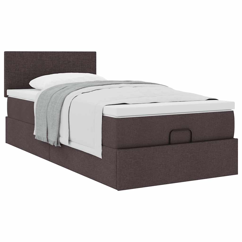 Cama otomana com colchão 100x200 cm tecido castanho escuro