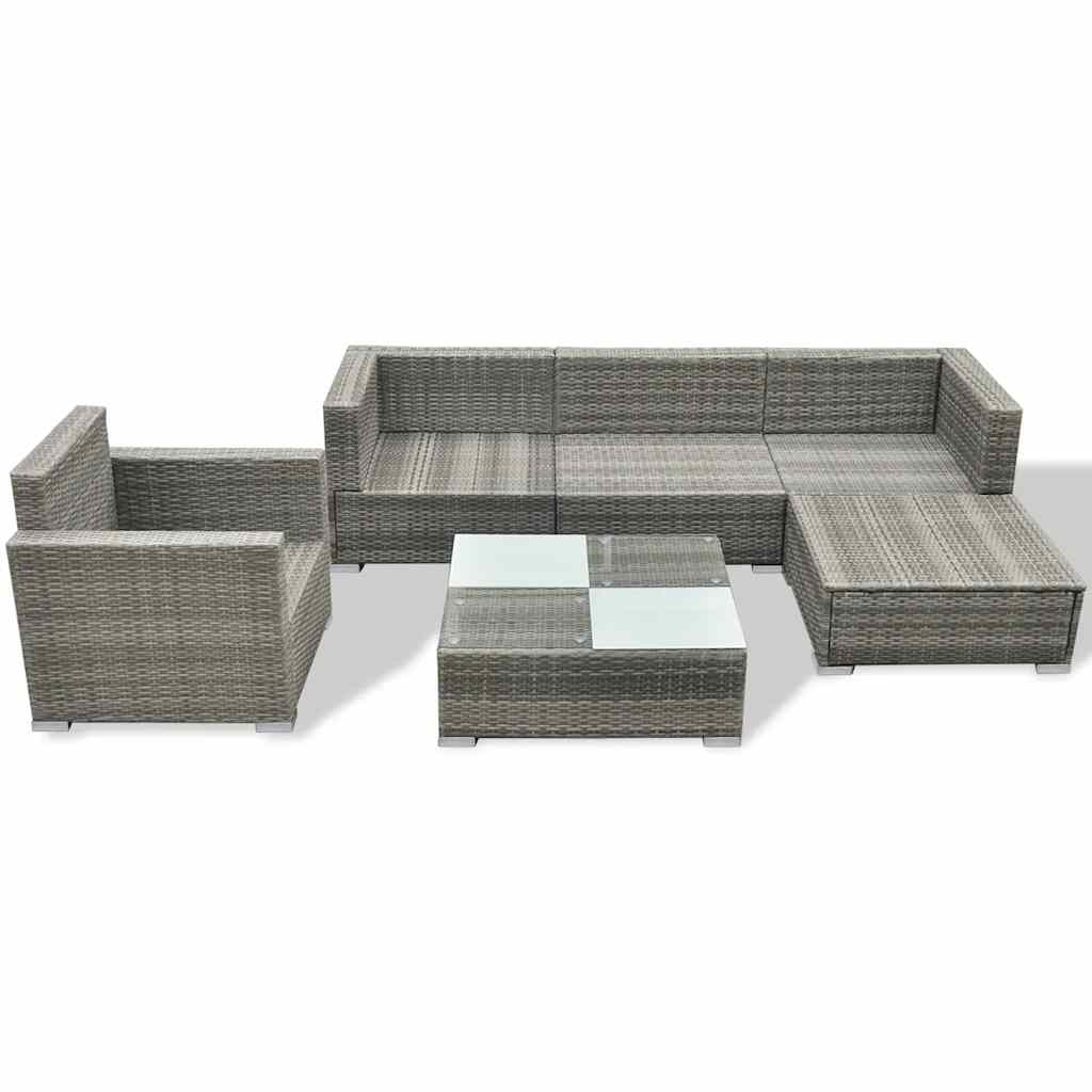 6 Pcs conjunto lounge de jardim c/ almofadões vime PE cinzento