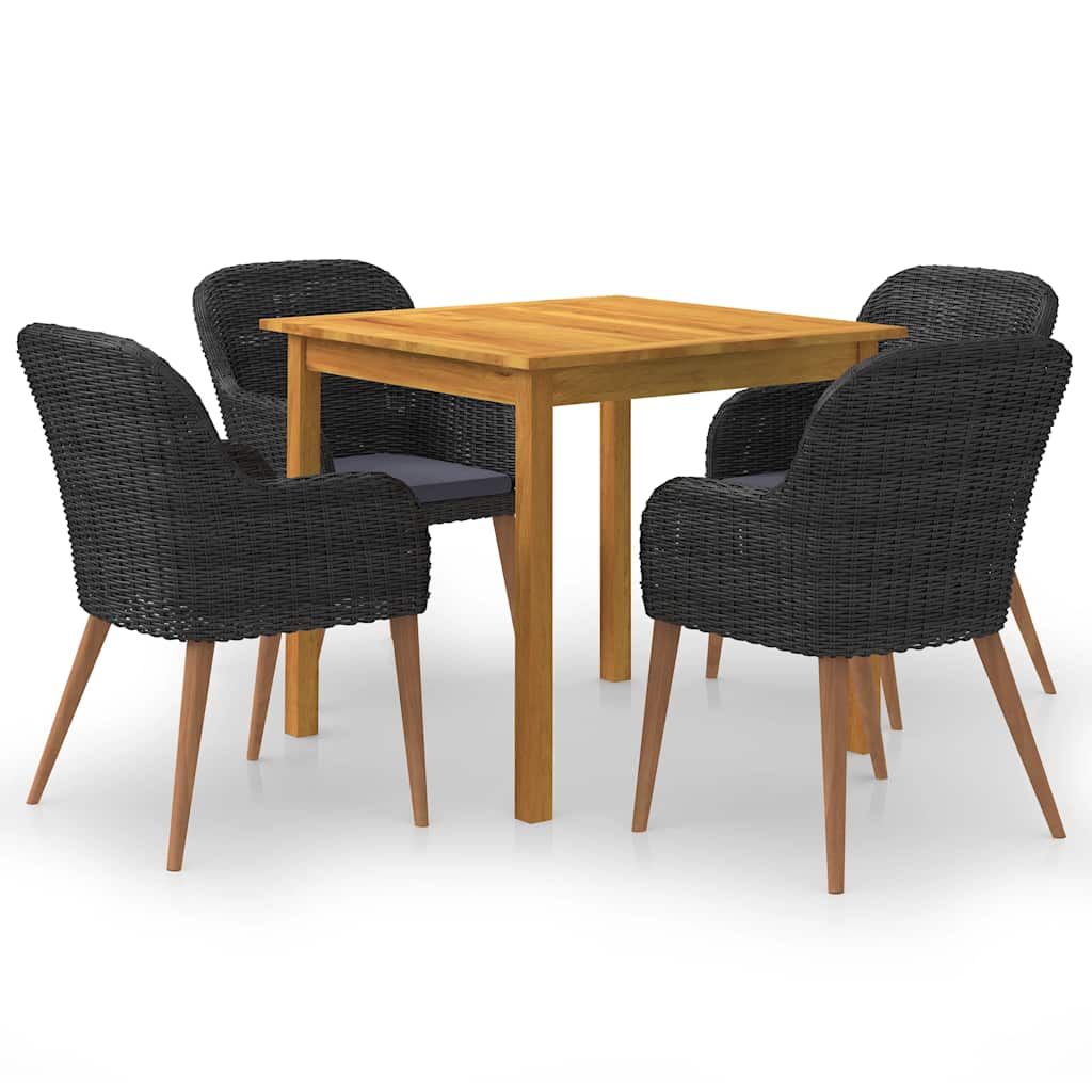 5 Pcs conjunto de jantar para jardim preto