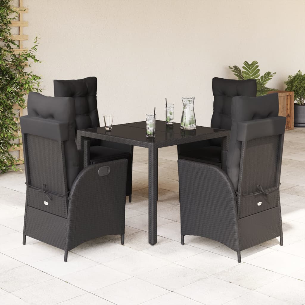 5 Pcs conjunto de jantar p/ jardim c/ almofadões vime PE preto