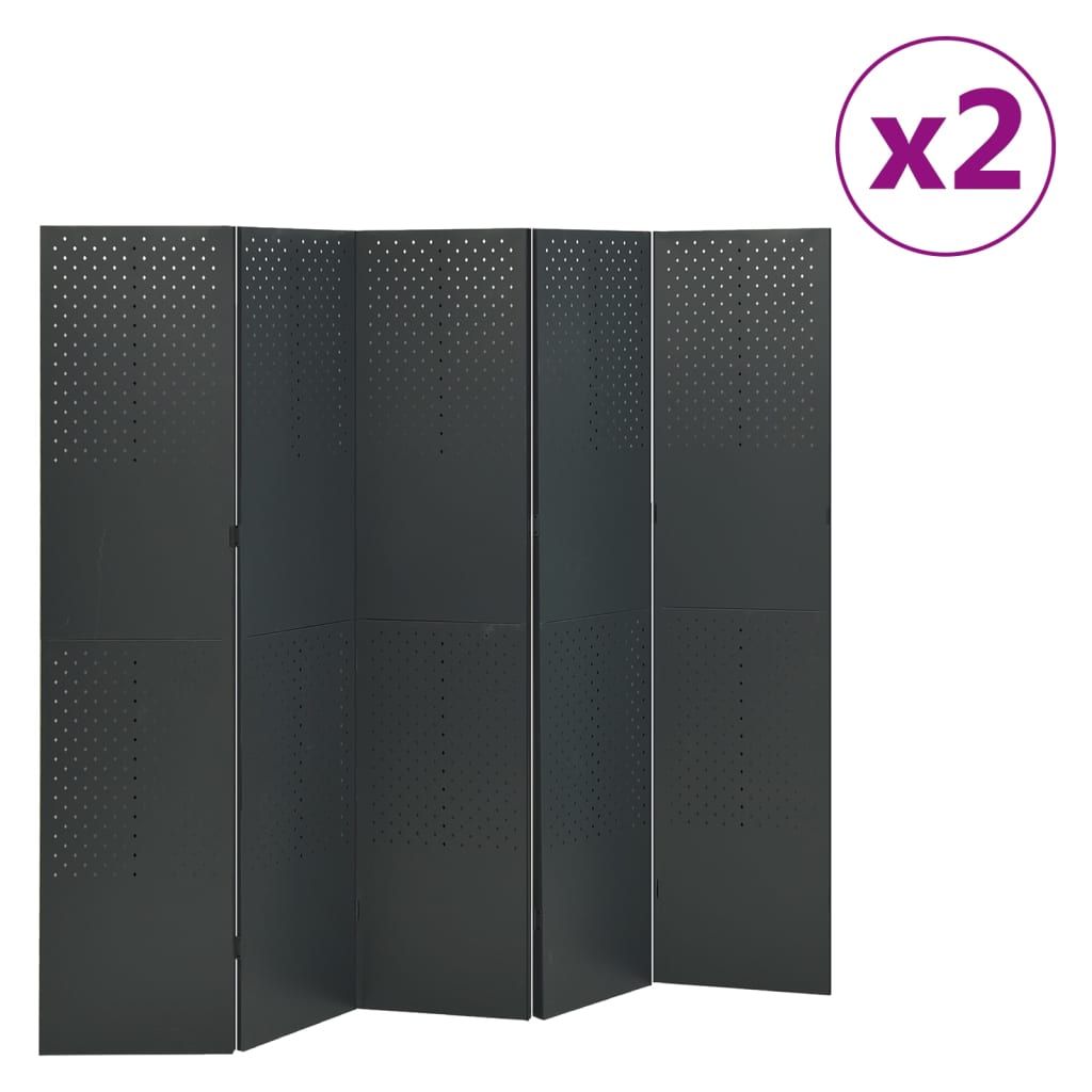 Divisórias/biombos com 5 painéis 2 pcs aço 200x180 cm antracite