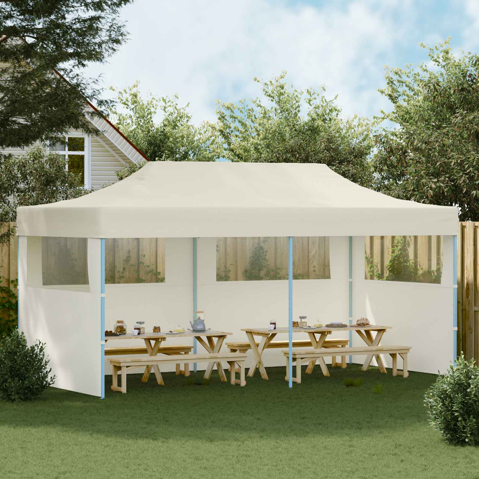 Tenda de festa creme 291 x 580 x 315 cm tecido oxford