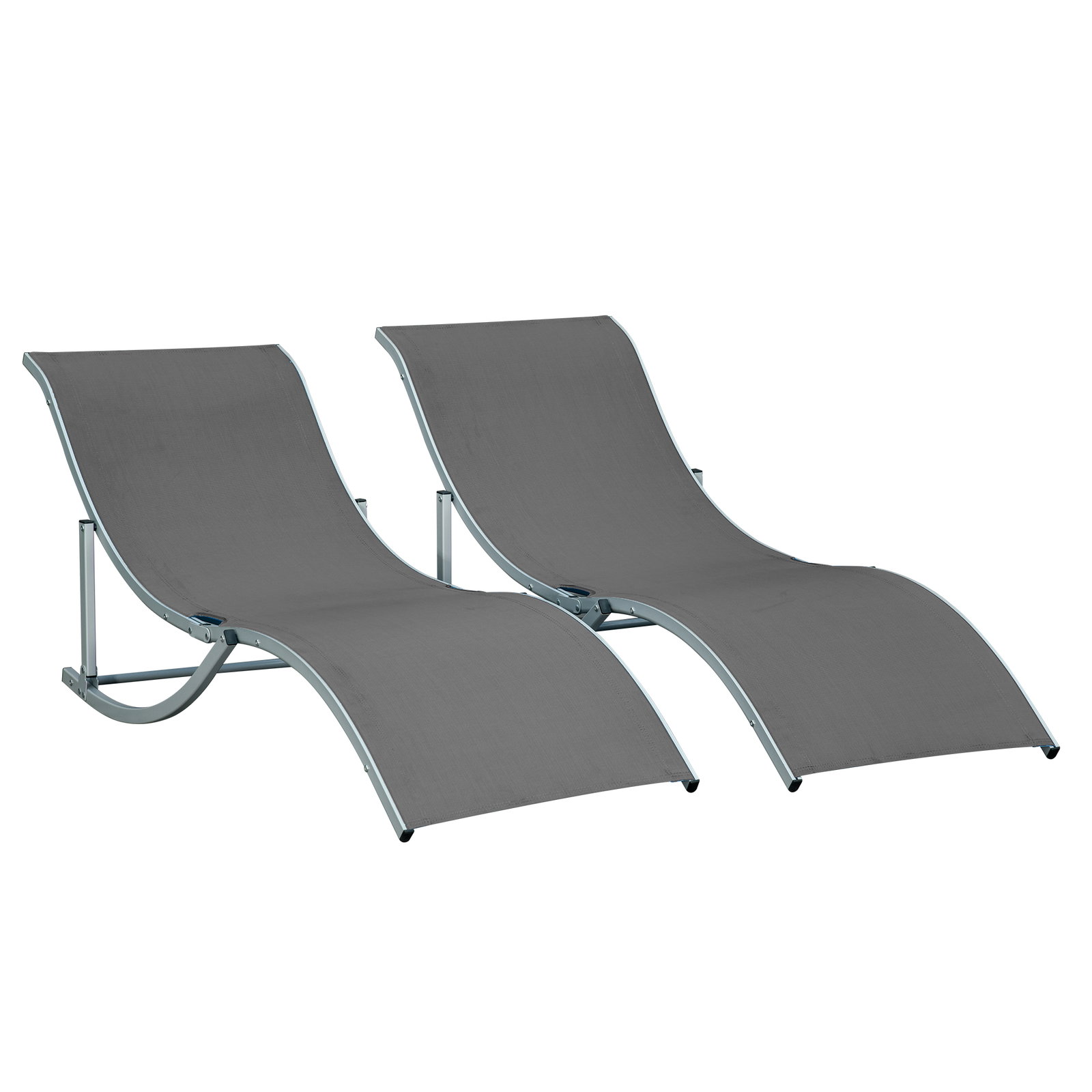 Conjunto 2 espreguiçadeiras ergonômicas dobráveis em forma de s com estrutura de alumínio textilene para piscina pátio jardim e varanda 165x61x63cm cinza