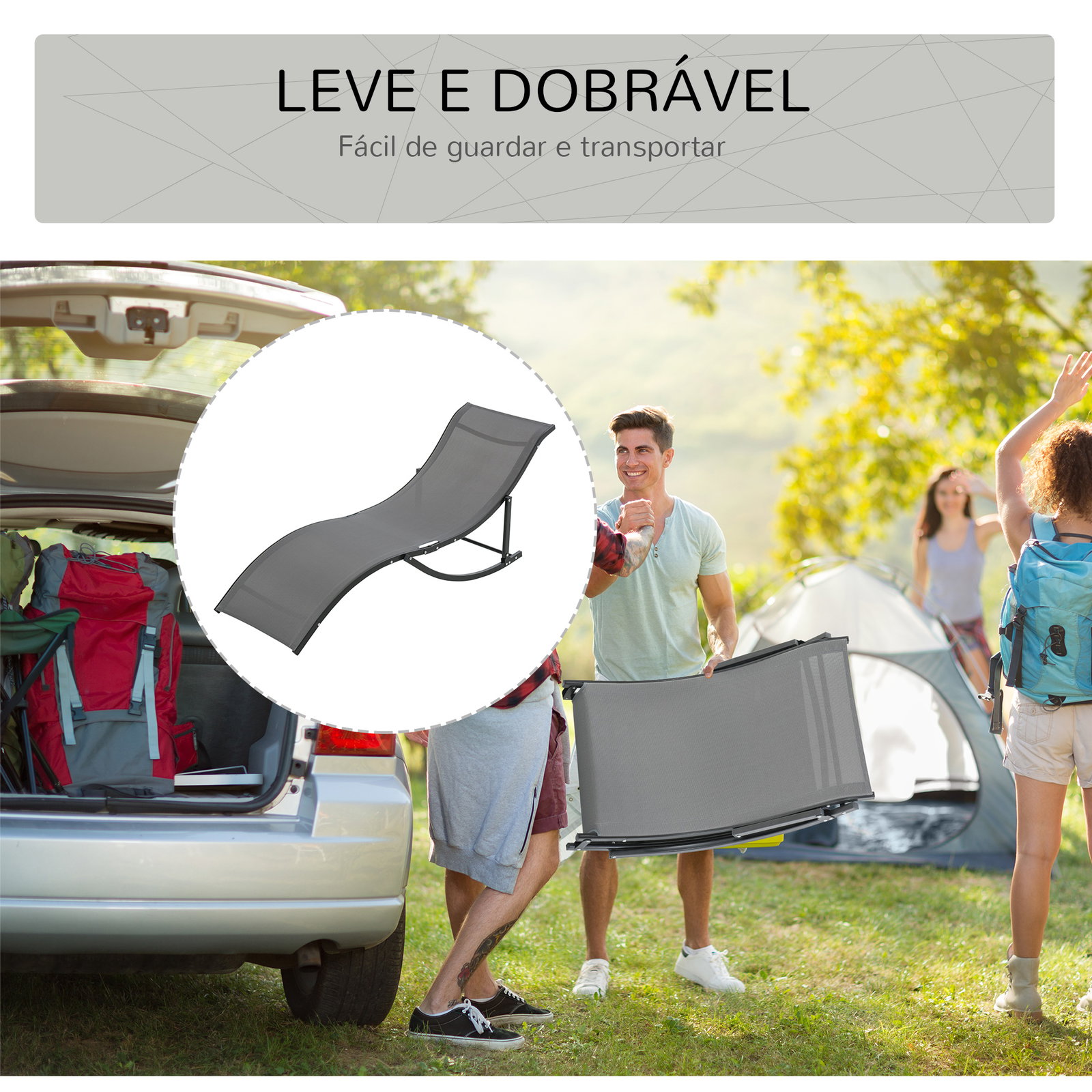 Conjunto 2 espreguiçadeiras ergonômicas dobráveis em forma de s com estrutura de alumínio textilene para piscina pátio jardim e varanda 165x61x63cm cinza