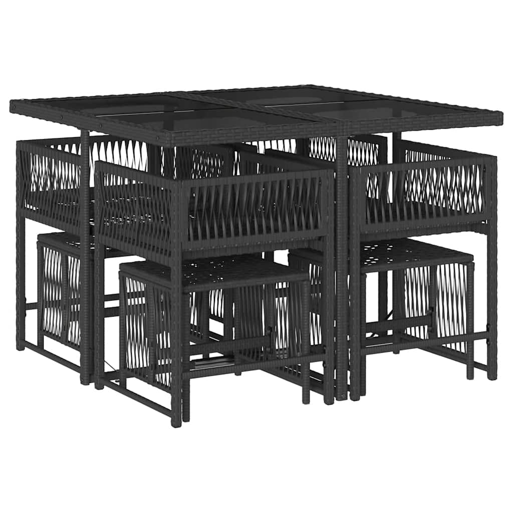 9 Pcs conjunto de jantar p/ jardim c/ almofadões vime PE preto