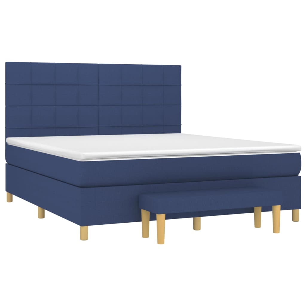 Cama com molas/colchão 160x200 cm tecido azul