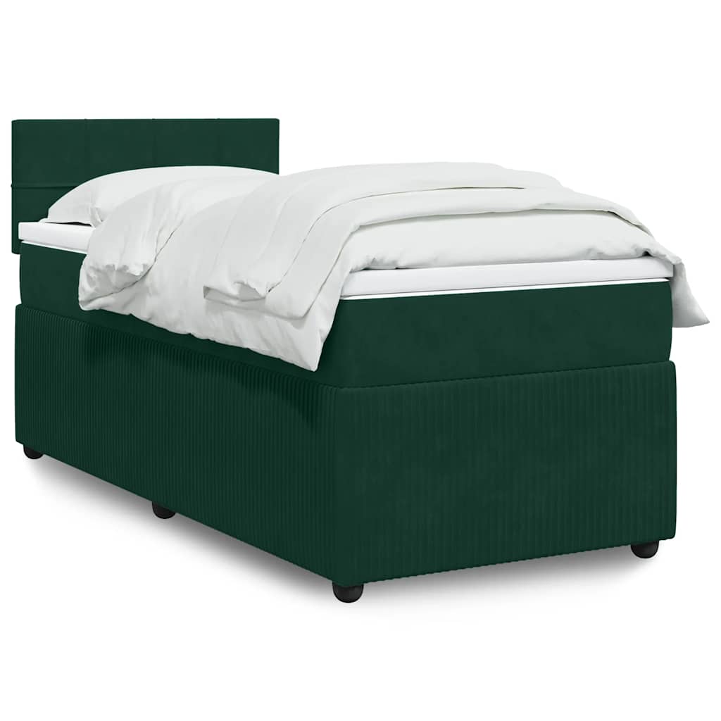 Cama com molas/colchão 90x200 cm veludo verde-escuro