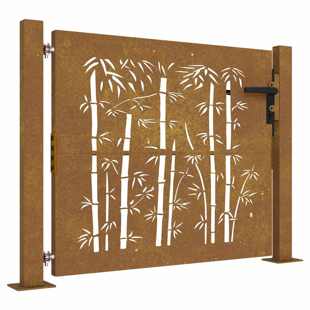 Portão de jardim 100x75 cm aço corten design bambu