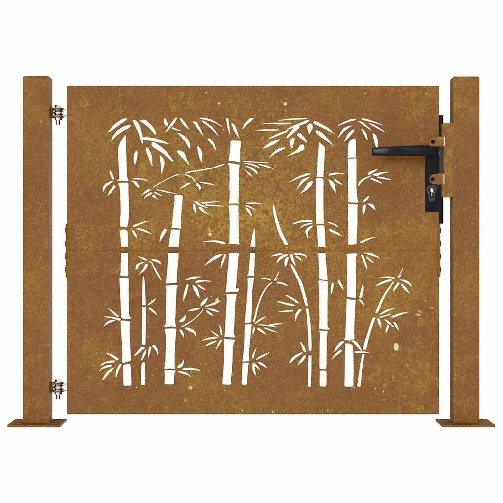 Portão de jardim 100x75 cm aço corten design bambu