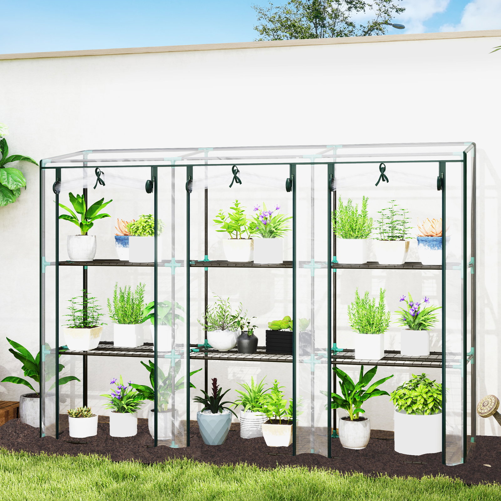 Estufa pequena com prateleiras de 3 níveis portas com fecho de correr estufa para cultivar 215x46x151 cm transparente