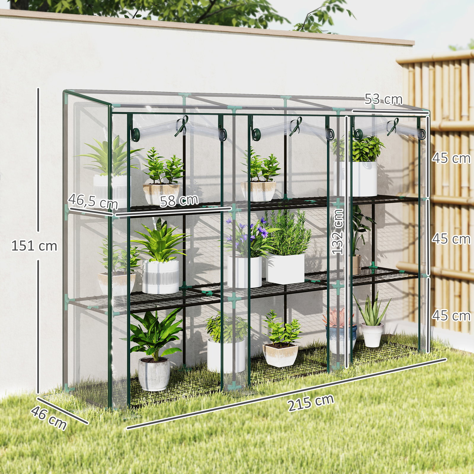 Estufa pequena com prateleiras de 3 níveis portas com fecho de correr estufa para cultivar 215x46x151 cm transparente