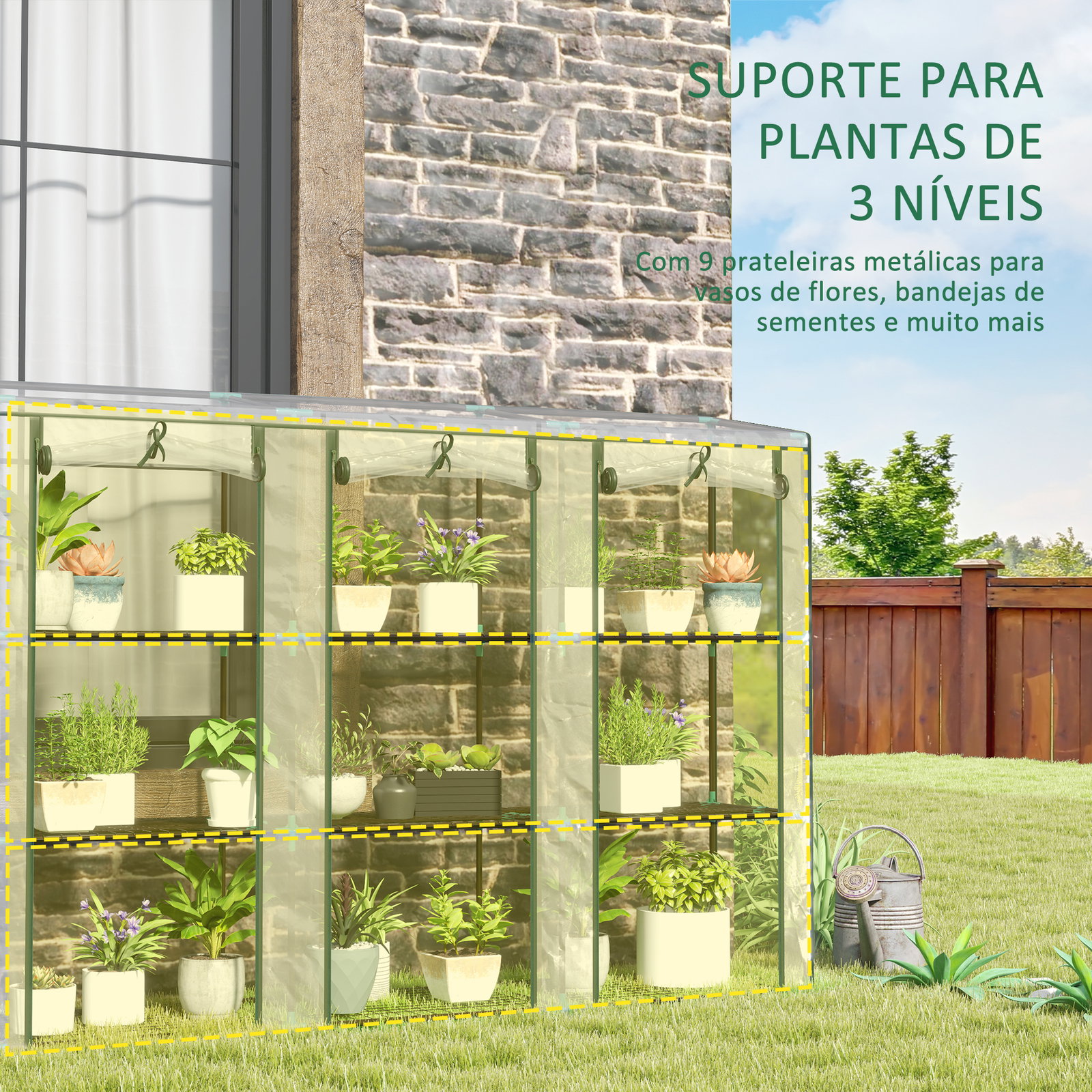 Estufa pequena com prateleiras de 3 níveis portas com fecho de correr estufa para cultivar 215x46x151 cm transparente