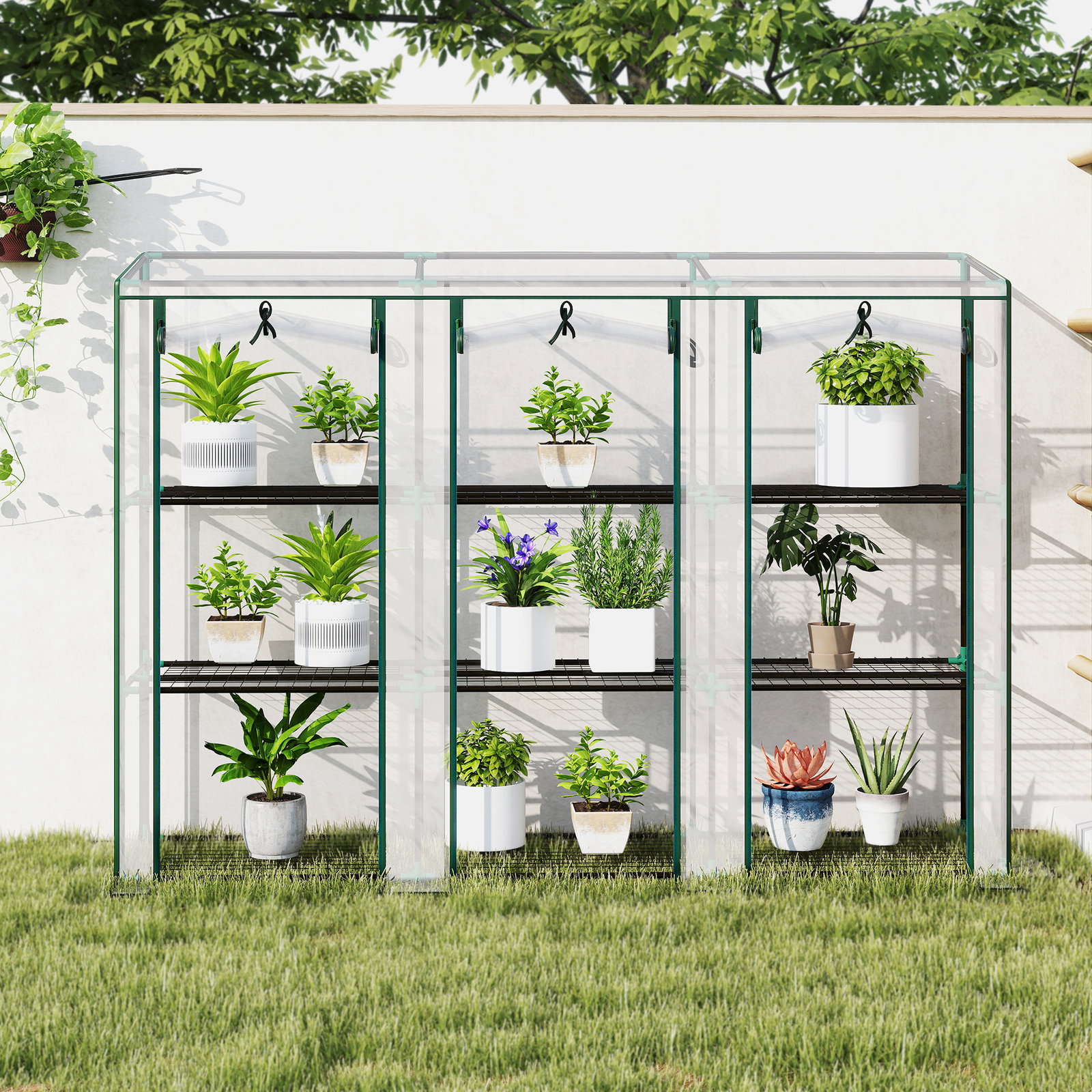 Estufa pequena com prateleiras de 3 níveis portas com fecho de correr estufa para cultivar 215x46x151 cm transparente