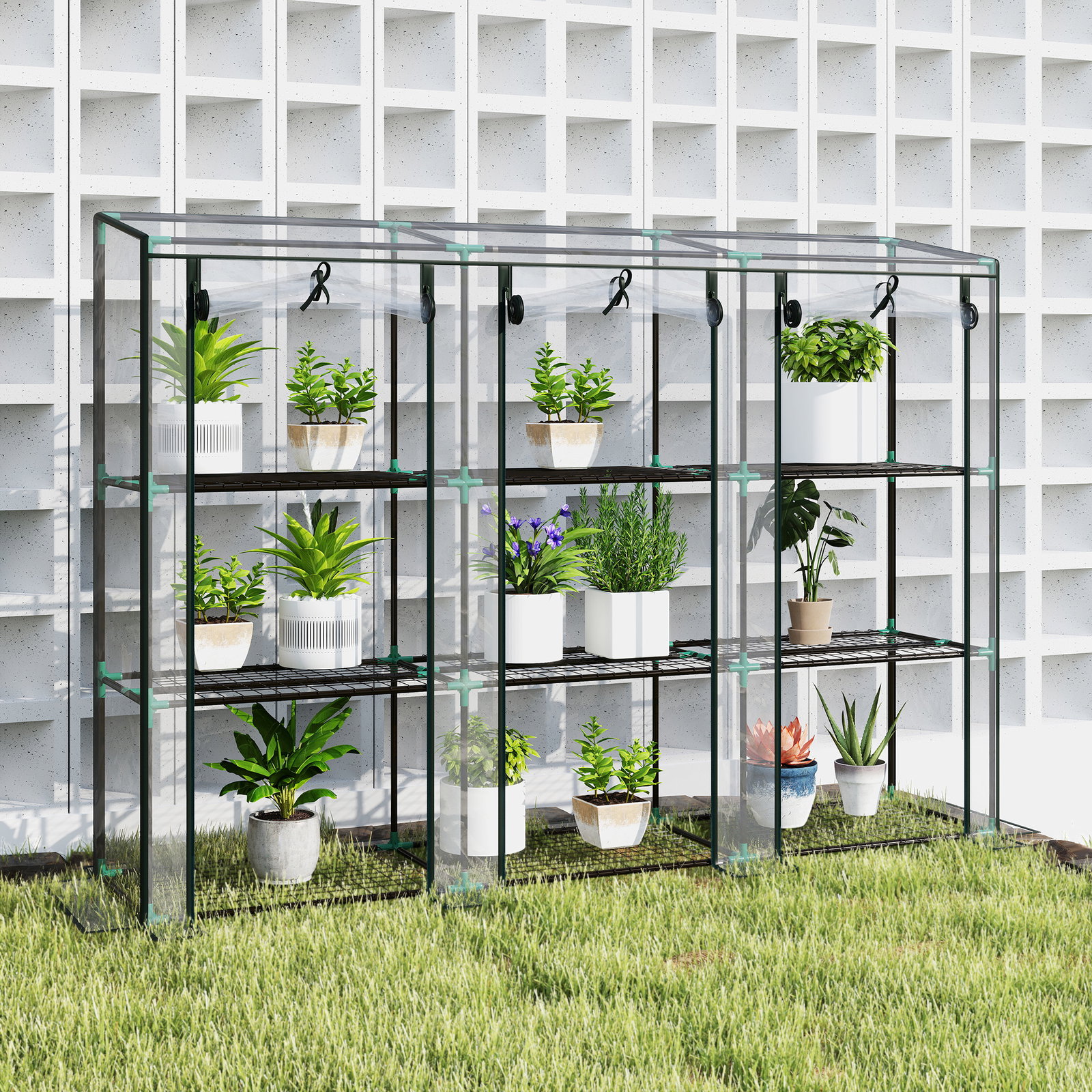 Estufa pequena com prateleiras de 3 níveis portas com fecho de correr estufa para cultivar 215x46x151 cm transparente