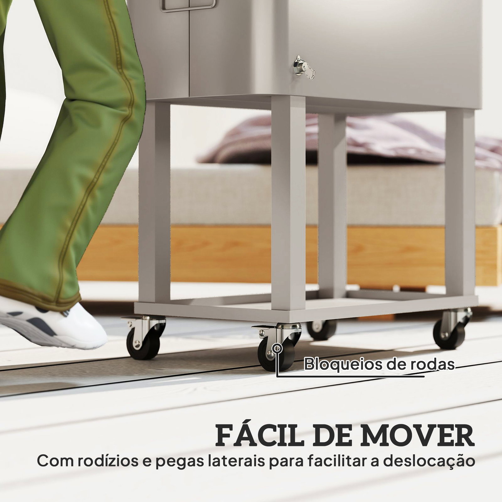 Carrinho refrigerador de bebidas de 56l com rodas abridor de garrafas e prateleira para pátio festas 67x35x80 cm cinzento claro