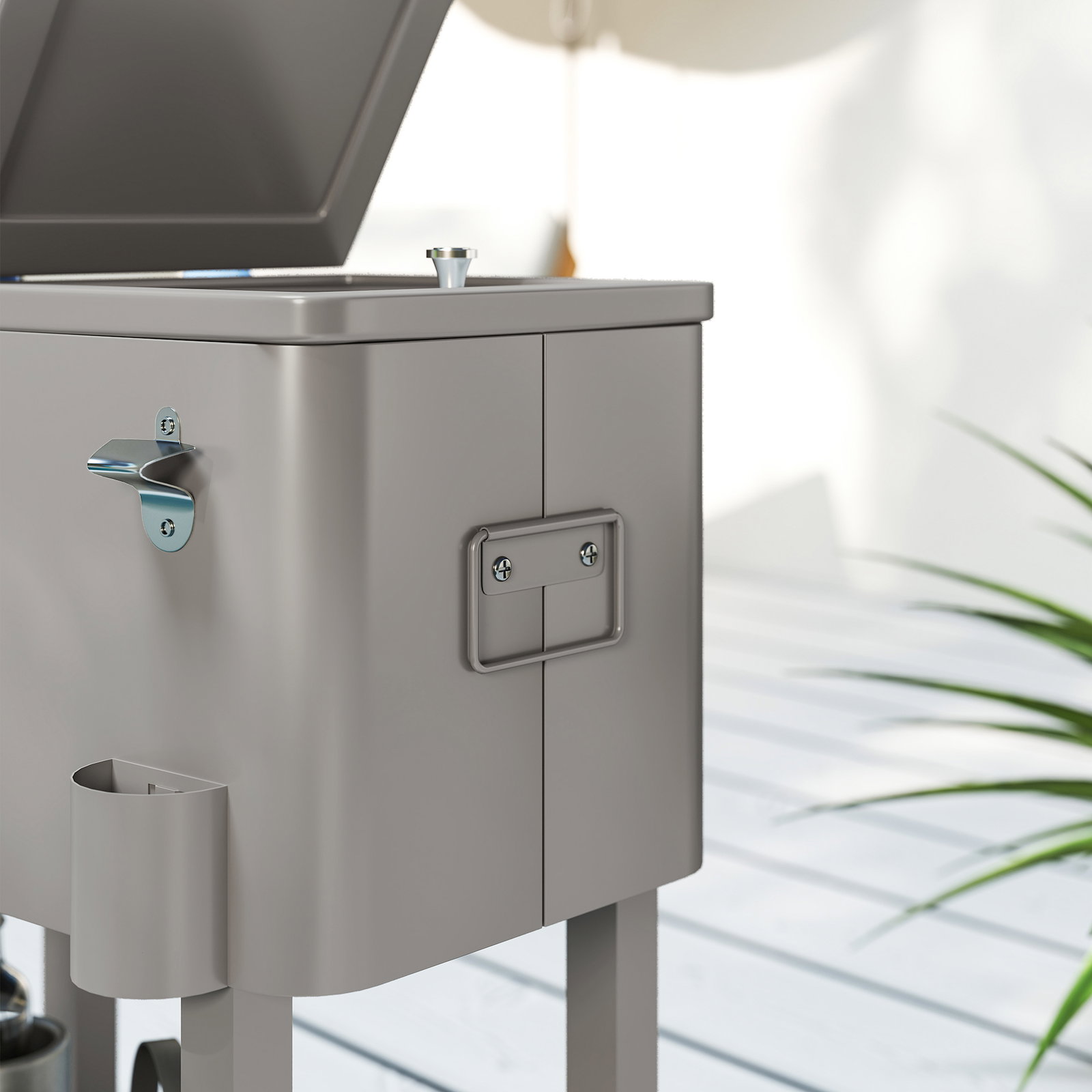Carrinho refrigerador de bebidas de 56l com rodas abridor de garrafas e prateleira para pátio festas 67x35x80 cm cinzento claro