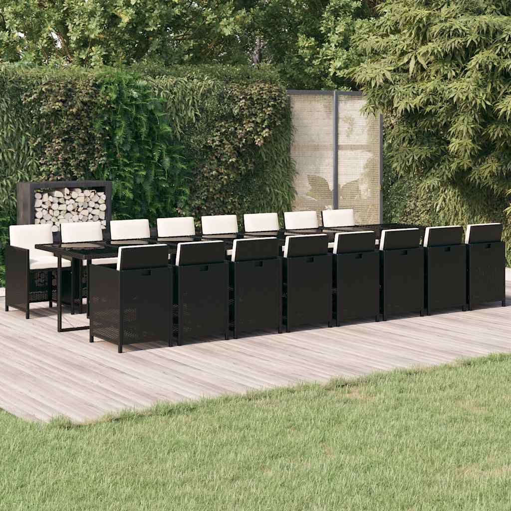 17 Pcs conjunto de jantar p/ jardim c/ almofadões vime PE preto