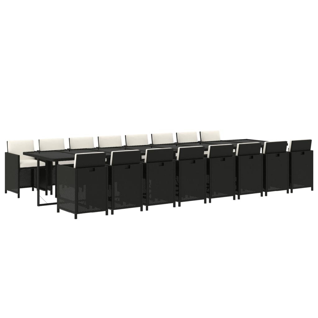 17 Pcs conjunto de jantar p/ jardim c/ almofadões vime PE preto