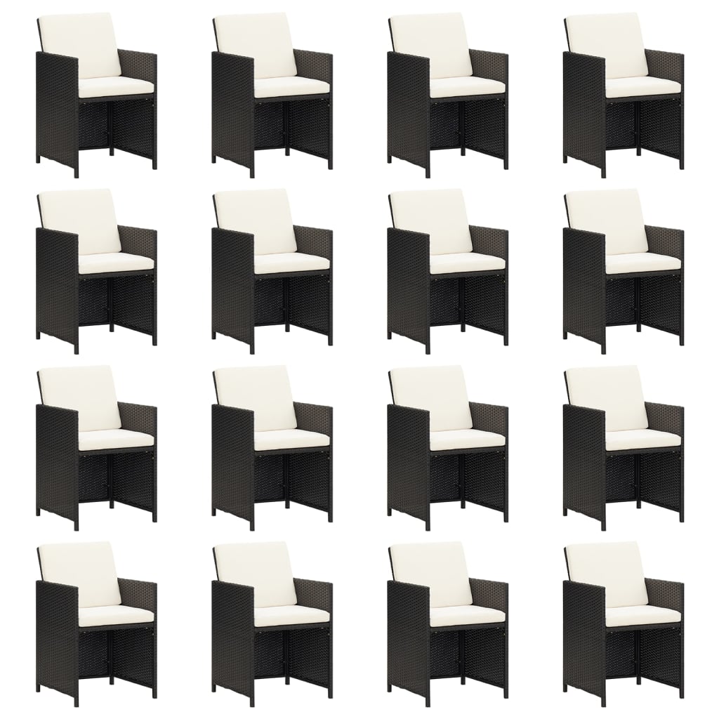17 Pcs conjunto de jantar p/ jardim c/ almofadões vime PE preto