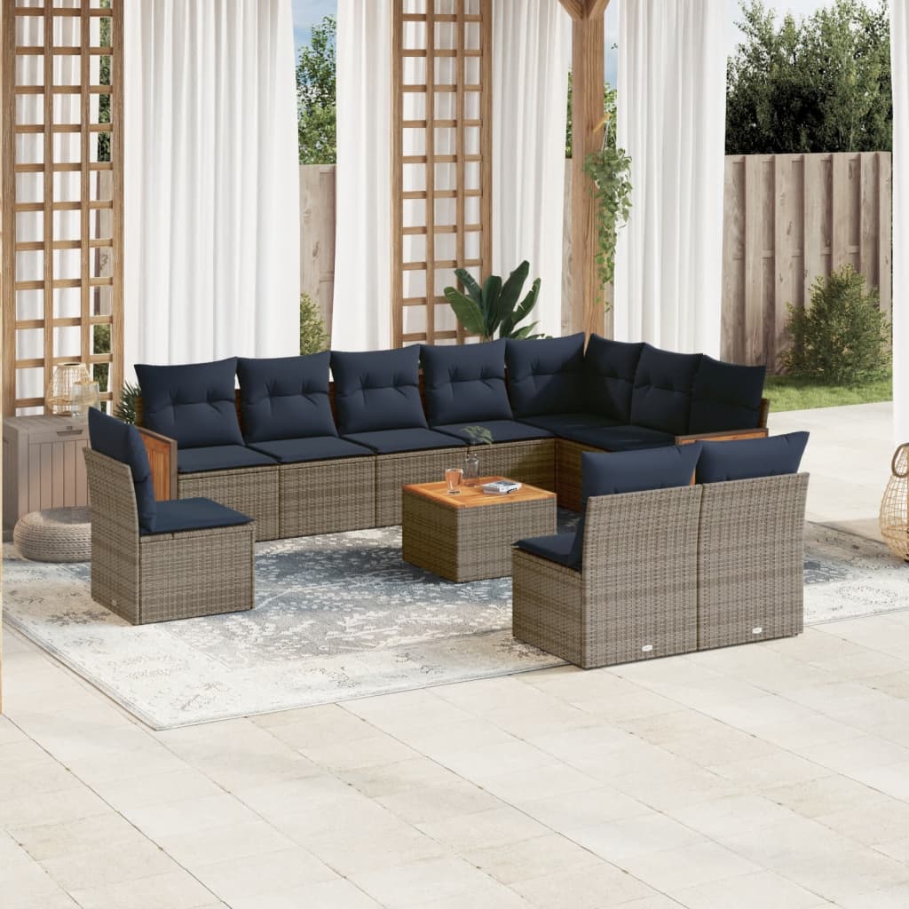 Conjunto de sofá de jardim com 11 peças e almofadas em rattan sintético cinza