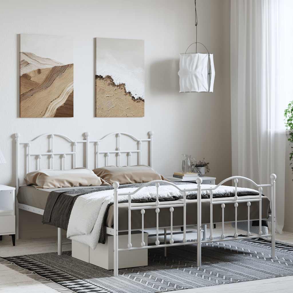 Estrutura de cama com cabeceira e pés 150x200 cm metal branco