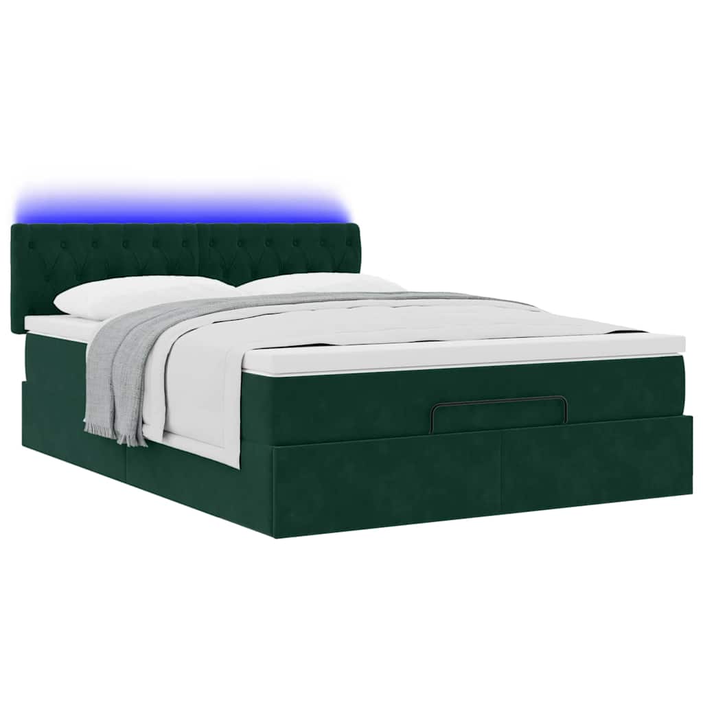 Estrutura de cama otomana com colchão 140x190cm verde escuro