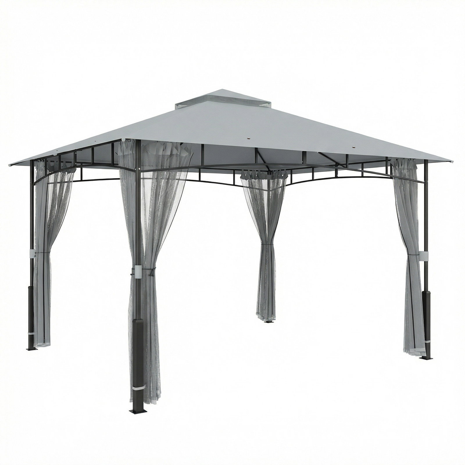 Carpa para jardim com telhado duplo gazebo com paredes de rede upf50+ para exterior terraço 360x300x275 cm cinzento